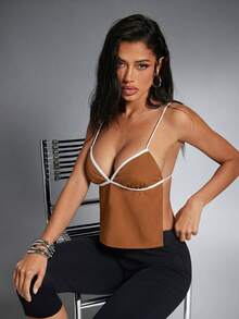 Denimoi Top de tirantes finos con espalda descubierta para mujer, ideal para el verano - Café integral - Ver 1