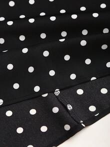 Sweetra 优雅通勤波点印花高腰显瘦A字裙 - 黑色 - 查看 4