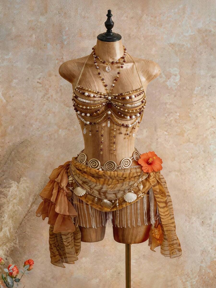 Mistrie 女士性感串珠吊带背心,女士沙滩度假吊带背心,女士细肩带吊带背心,女士水晶吊带镂空吊带背心 - 棕色 - 查看 1
