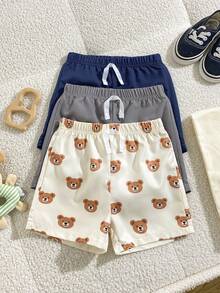 SHEIN Playful Pals Quần short in hình gấu, kiểu dáng thường ngày, đa năng cho bé trai, thích hợp mặc hàng ngày. - Nhiều màu - Xem 1