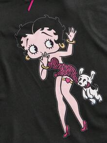 Betty Boop | ROMWE IP Collaboration Shibuya Gyaru Graphic Camisole & Shorts Casual Pajama Set - Black - View 4