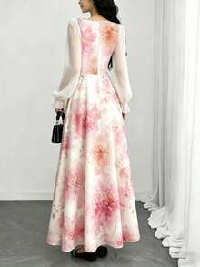 Modelyn Đầm dài tay cổ vuông in hoa thanh lịch dành cho nữ, thích hợp cho mùa xuân/hè. - Nhiều màu - Xem 2
