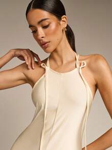 Women's Elegant Draped Neck Sleeveless Asymmetrical Hem Dress, Versatile For Dating, Beach, Vacation, Spring/Summer - Apricot - View 5