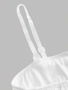 SHEIN Teen Girl White Summer Elegant Matching Family Vacation Outfit, Solid Color Ruched Ruffle Hem Tube Dress For Birthday Graduation Holiday - White - View 6