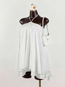 SaltGleam SaltGleam Vestido corto de mujer con volantes de gasa y sin mangas - Blanco - Ver 3