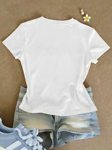 SHEIN Kaos Wanita Kasual Motif Kura-kura Lengan Pendek Kerah Bulat, Serbaguna untuk Pemakaian Sehari-hari - MultiWarna - View 2