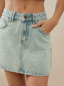 WESTFADE Chân váy mini denim cơ bản cao cấp, chất liệu 91% cotton. - Rửa nhẹ - Xem 3