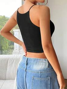 SHEIN EZwear 休闲简约黑色吊带背心，适合夏季穿着 - 黑色 - 查看 2