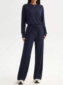 SHEIN Daily&Casual 女士运动套装 - 寶藍色 - 查看 3