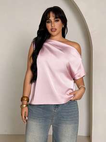 Rustia 夏季女士优雅露肩宽松褶皱设计上衣，外出上衣 - 粉色 - 查看 4