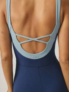 Aralina Leisurewear Active Pastel Pink Body-Hugging Shapewear Active Jumpsuit - Navy Blue - View 4