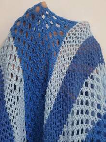 SHEIN Swim Plus Size Women Plus Size Long Sleeve Loose Gradient Pink Hollow Cute Beach Cover Up For Summer Beach Vacation - Blue - View 8