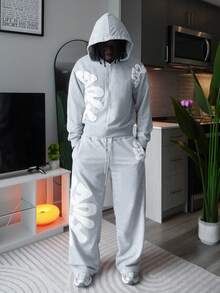 Harrin Don 男士字母印花抽绳腰宽松休闲运动裤 - 灰色 - 查看 1