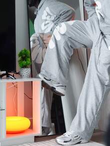 Harrin Don 男士字母印花抽绳腰宽松休闲运动裤 - 灰色 - 查看 6