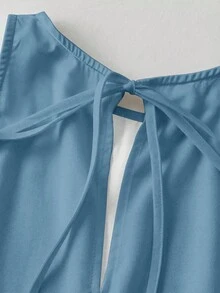 SHEIN Clasi 女士时尚百搭印花系带阔腿宽松连体裤 - 藍色 - 查看 5