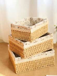 3Pcs S M L Size Handwoven Bohemian Style Desktop Storage Basket Set With Or Without Lid Multifunctional Organizer For Keys Cosmetics Snacks Coffee Table Living Room Entryway Home Decor Reusable Storage Shelf For Stationery Closet Toys Ideal Gift Basket - butterfly - View 9