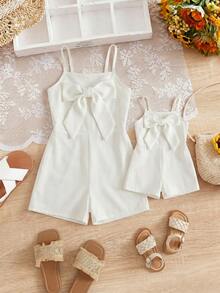 Mommy & Me Cute Gingham Bow Strap Romper, Summer - Multicolor - View 4