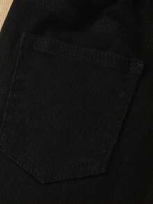 SHEIN Vintaside Kids 小男孩休閒純色牛仔短褲，夏季黑色 - 黑色 - 查看 3