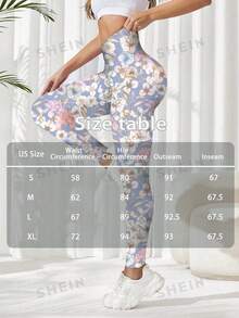 SHEIN Sovereign Charm 女士高腰印花紧身裤，适合日常健身和运动 - 淡紫色 - 查看 5