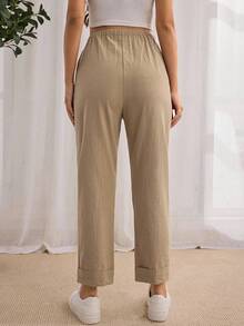 GentleRue Maternity Schlichte einfarbige Umstandsmode hose mit Kordelzug für den täglichen Gebrauch - Khaki - Übersicht 2