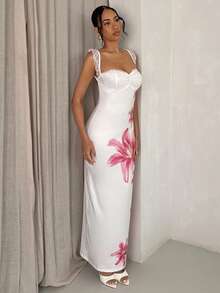 Glamine 新款度假风简约时尚百搭优雅百合花修身无肩带连衣裙 - 彩色 - 查看 3