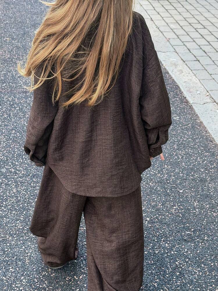 Young Girls Casual Loose Shirt + Wide Leg Pants 2-Piece Set