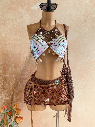 Soleia 女士亮片装饰吊带针织上衣