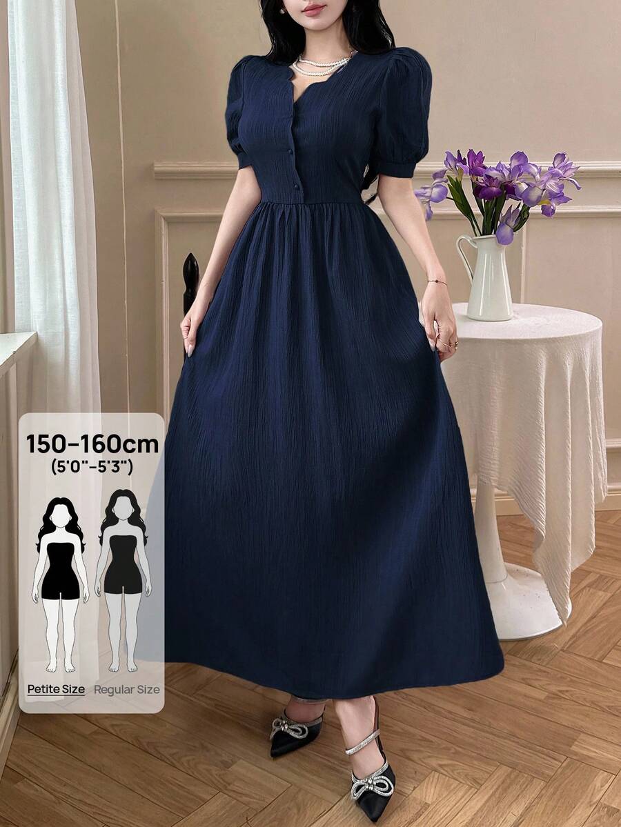 Feyla Petite Đầm dài tay cánh hoa màu trơn thanh lịch dành cho nữ