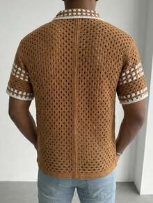 Manfinity CityGents Áo len nam cổ điển khoét rỗng, phối màu tương phản. - màu nâu - Xem 2