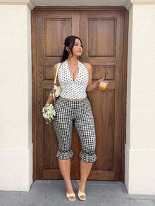 GalTyme Quần legging lửng 7/8 kẻ caro dáng ôm dành cho nữ cỡ lớn, đa năng, thích hợp mặc hàng ngày. - Nhiều màu - Xem 5