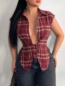 SHEIN SXY 女士格子休闲百搭日常衬衫 - 彩色 - 查看 4