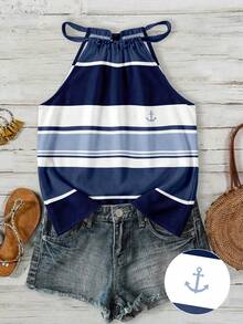 SHEIN LUNE Áo tank top cổ yếm màu xanh navy tối giản, phong cách thường ngày dành cho nữ, thích hợp cho mùa xuân/hè. - Nhiều màu - Xem 8