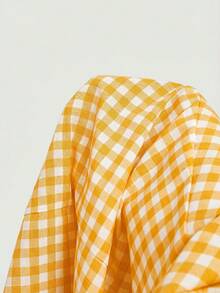 SHEIN MOD Đầm nữ thời trang đa năng họa tiết kẻ caro buộc dây cổ yếm - Màu vàng - Xem 7