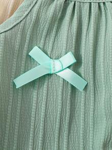 SHEIN 3件套女童夏季连衣裙，蝴蝶结吊带纯色条纹连衣裙套装，适合日常休闲穿着，女童专属连衣裙 - 彩色 - 查看 6