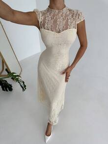 Firerie Đầm dạ hội thanh lịch, tinh tế, lãng mạn dành cho nữ, thích hợp dự tiệc cưới, hở lưng, chất liệu jacquard. - trắng - Xem 5