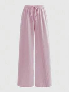 Sweetra Bộ 2 món áo không tay cổ bẻ in họa tiết kẻ sọc thêu và quần short cạp chun dáng casual dành cho nữ, thích hợp cho mùa xuân/hè. - Màu Hồng baby - Xem 8