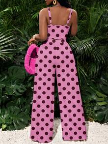 SHEIN Slayr Bộ đồ 2 món phong cách cổ điển tối giản, màu hồng chủ đạo, họa tiết chấm bi nâu, thích hợp cho kỳ nghỉ xuân/hè và các bữa tiệc. - Nhiều màu - Xem 2