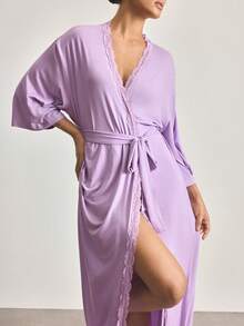 Ocili Comfortable Lace Robe For Women - Mauve Purple - View 6