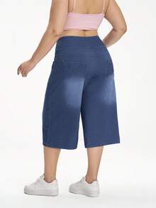 Flexra Quần jean denim dáng casual đường phố, cạp chun co giãn dành cho nữ cỡ lớn, mùa hè. - Rửa tối - Xem 2