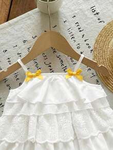 Babygirl Summer Cute Vacation Ruffle Camisole Top And Plaid Shorts Set - Yellow - View 5
