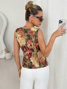 Camisa sin mangas de cintura ajustada con apariencia de lino color albaricoque, adecuada para el uso diario y el trabajo, verano - Burdeos - Ver 2