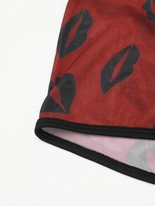 SHEIN DrisQ Men's Lip Print Mesh Sexy Lingerie Shorts - Red - View 4