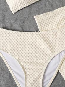 SHEIN 三件套女孩优雅简约比基尼套装，纹理面料，搭配荷叶边沙滩裙，适合度假、海滩、游泳，是青少年女孩理想的夏季泳装。白色海星比基尼套装，适合女孩、儿童和青少年。高腰钩针两件套，高腰泳装套装，女孩沙滩套装，沙滩女孩服装，高腰比基尼套装。 - 米色 - 查看 3