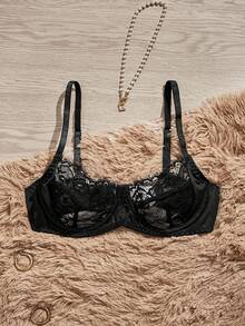 HautHeat Charlaine Women's Fashion Lace Wireless Unpadded Bra With Underwire, Chic Autumn Lingerie Bra - Black - View 1