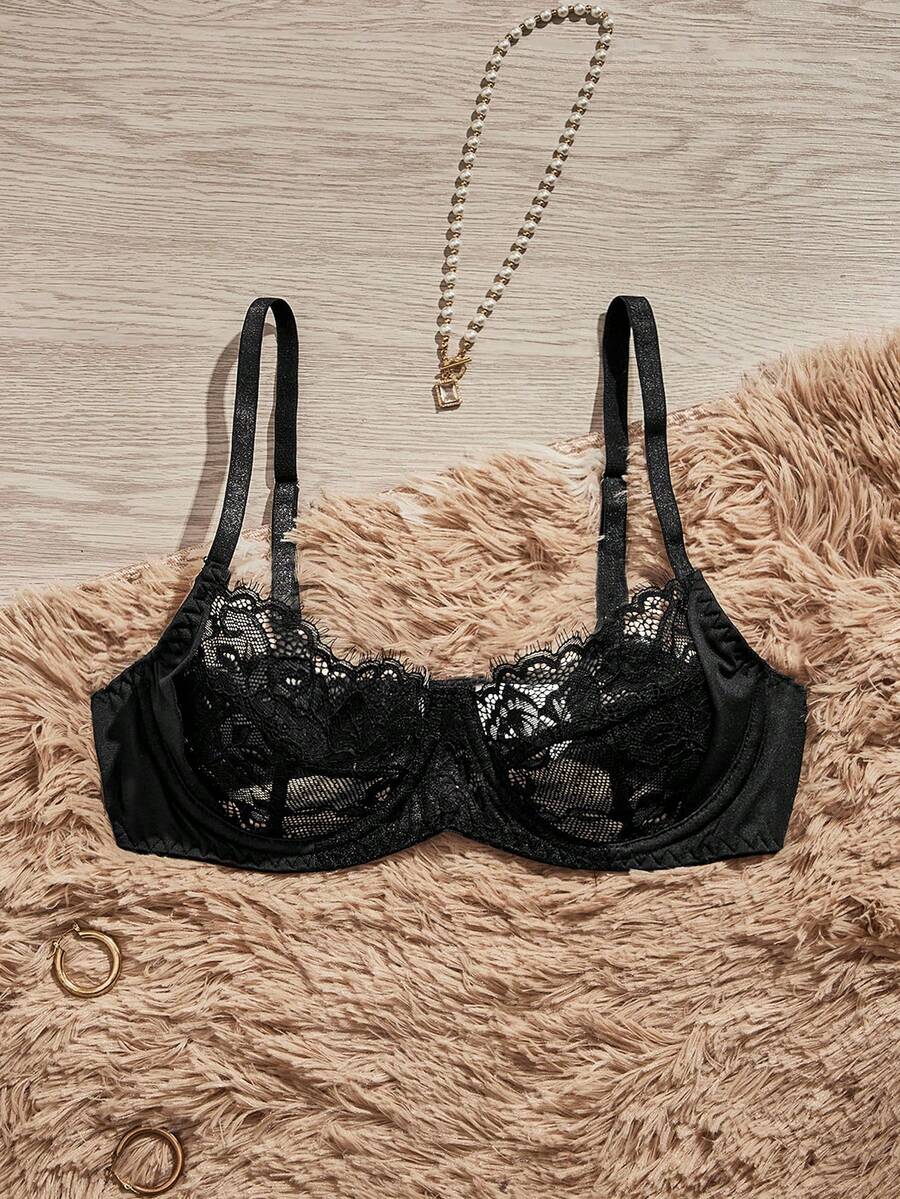 HautHeat Charlaine Women's Fashion Lace Wireless Unpadded Bra With Underwire, Chic Autumn Lingerie Bra - Black - View 1