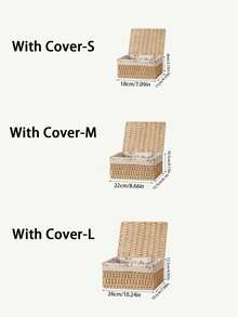 3Pcs S M L Size Handwoven Bohemian Style Desktop Storage Basket Set With Or Without Lid Multifunctional Organizer For Keys Cosmetics Snacks Coffee Table Living Room Entryway Home Decor Reusable Storage Shelf For Stationery Closet Toys Ideal Gift Basket - butterfly - View 3