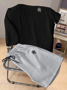Manfinity Homme Men's Plus Size Letter Print Short Sleeve T-Shirt And Shorts Set - Multicolor - View 2