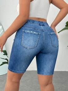 SHEIN EZwear Quần legging nữ cỡ lớn, có túi và cúc, kiểu dáng rách, thoải mái, đa năng, thích hợp mặc hàng ngày, dáng ôm sát. - Nhiều màu - Xem 2