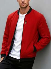 Manfinity Homme Men's Contrast Color Casual Long Sleeve Jacket - Red - View 3