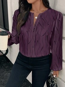 SHEIN Clasi 大码女式波点图案长袖休闲衬衫 - 彩色 - 查看 3